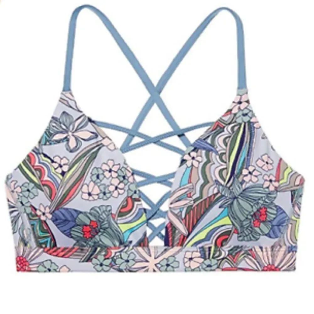Victoria's Secret Sport Strappy Floral Sports Bra Small Blue Multicolor